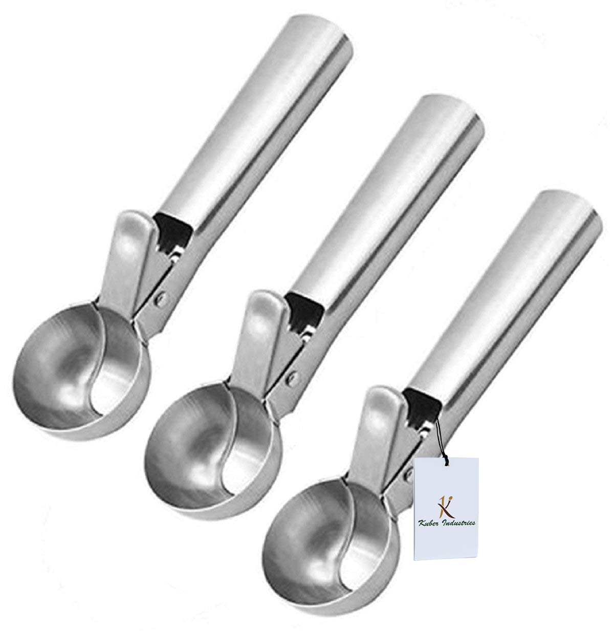 Kuber Industries Stainless Steel Ice Cream Scoop Set, 3-Pieces, Silver