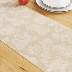 Encasa Dining Table Runner for 8 Seater I Size 32x240 cm | - Floral Beige Jacquard Style Print on Homespun Cotton | Fast Colours, Machine Washable