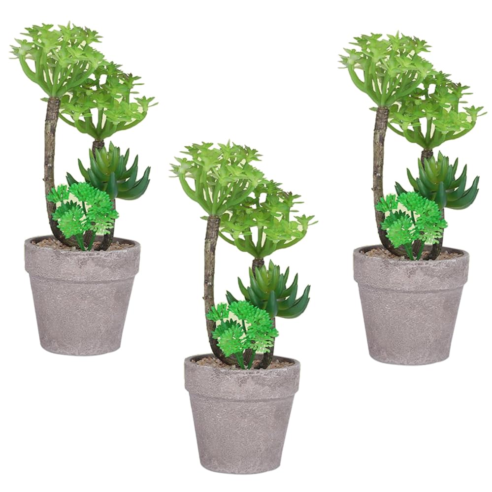 Kuber Industries Artificial Plants for Home D?cor|Natural Looking Indoor Fake Plants with Pot|Artificial Flowers for Decoration-Pack of 3 (Green)