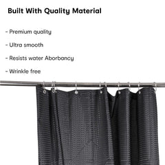 Anko Polyester Waffle Charcoal Shower Curtain- Set of 2 with Metal Eyelets & Set of 24 Rings | Polyester Shower Curtain |Curtain: 180 Cm (L) x 180 Cm (W) (2 Pc), Rings: 7.5 Cm x 6.5 Cm x 4.5 Cm Each