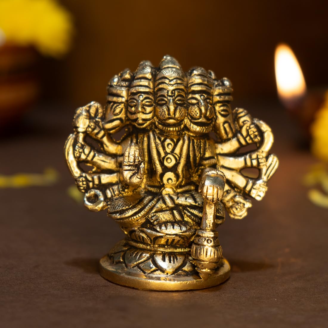 Ekhasa 100% Pure Brass Panchmukhi Hanuman (Size: 8.4 cm) | Panchmukhi Hanuman Murti for Door Entrance | Panch Mukhi Hanuman Ji for Car Dashboard | Vastu Protection from Evil Eye