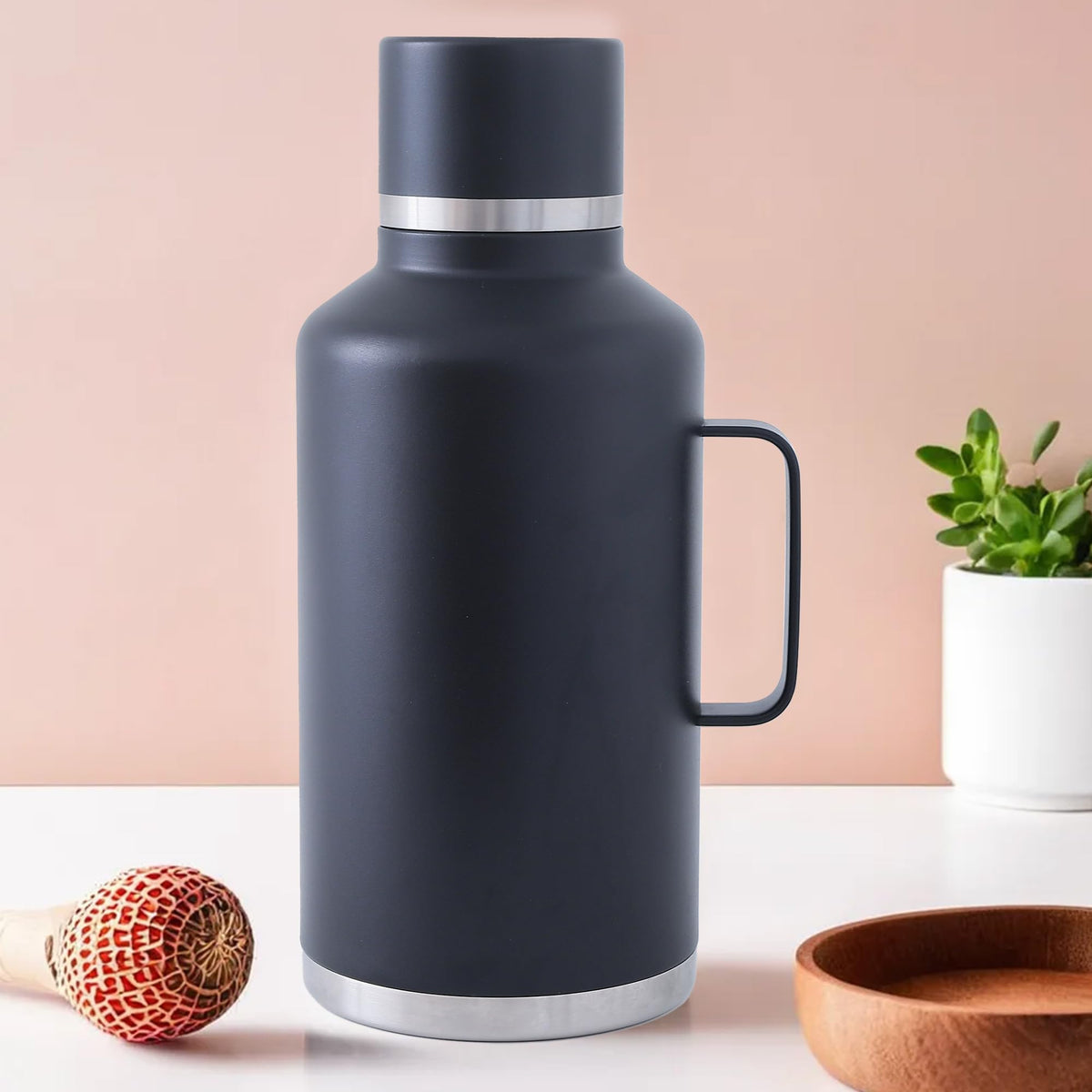 The Better Home Insulated Water Bottle 2 litre with Handle | Hot & Cold Water Bottle for Gym/Home/Office/Travel | Flask Water Bottle | Double Screw Cap for Leakproof | Rust Proof | Black