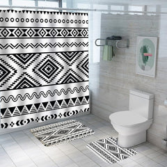 Encasa Shower Curtain & Bathmat 3 Pcs Set| Curtain 180x180 cm, Mats 45x75 cm, 45x37.5 cm| Creative Vibrant Coloured Polyster Curtain Sets with Non-Slip Bath mats for Bathroom| Black-White Pattern