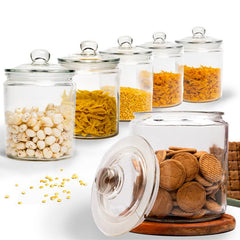 Anko 1.9 Litre Rounded Airtight Storage Glass Jar with Wide Mouth - Pack of 6|Container with Removable Lid|Ideal for Storage of Cereals,Cookies|Storage Jar for Daily Use|Jar/Container for Kitchen Use