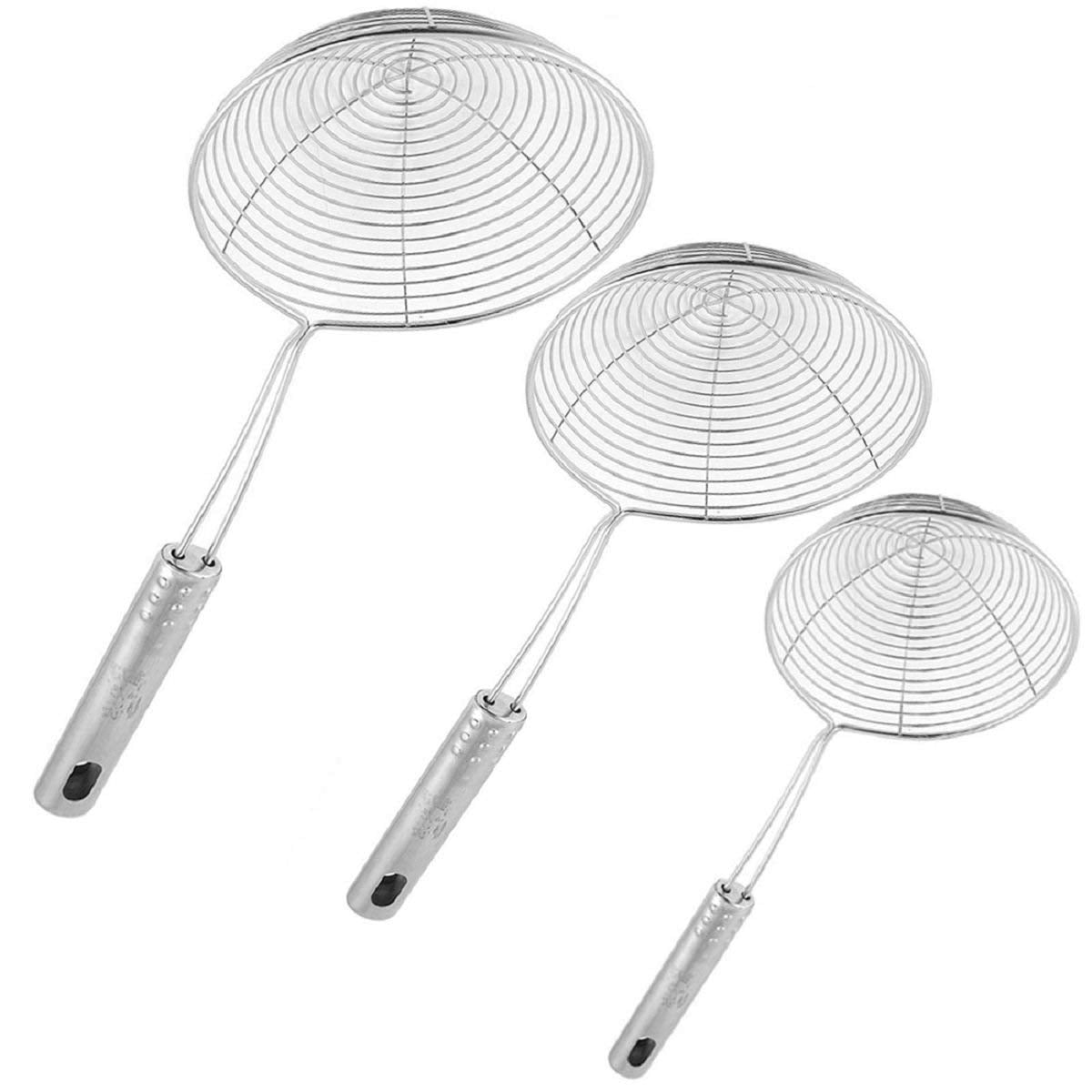 Kuber Industries Code-STJ22 Stainless Steel Puri Strainer Set, Set of 3, Silver