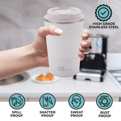 The Better Home 380 ml Insulated Coffee Cup Tumbler | Double Walled 304 Stainless Steel | Leakproof | Spillproof Silicone Rim | 6 hrs hot & cold | BPA Free | Perfect For Travel, Home & Office | White