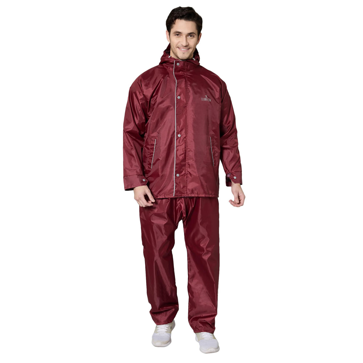 THE CLOWNFISH Rain Coat for Men Waterproof Raincoat with Pants Polyester Reversible Double Layer Rain Coat For Men Bike Rain Suit Rain Jacket Suit Inner Mobile Pocket with Storage Bag (Maroon XL)