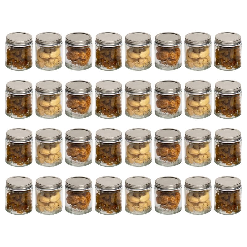 Anko 120ml Clear Glass Jar for Kitchen Storage | Set of 32 | Airtight Container Set for Kitchen with Corrosion Resistant Tin Lid | Dishwasher Safe Kitchen Storage Container Set for Dry Fruits & Spices