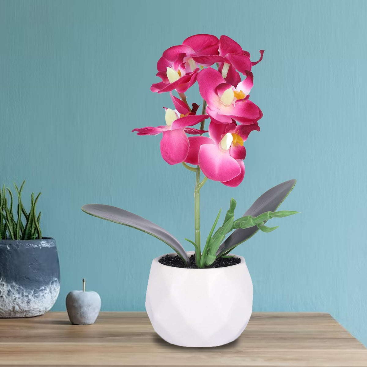 Ekhasa Orchid Flower Vase Pot with Artificial Flowers for Home Decoration | Guldasta Flower Pots with Artificial Show Flower for Living Room, Dining Table, Bedroom, Hall, Office & Home Decor