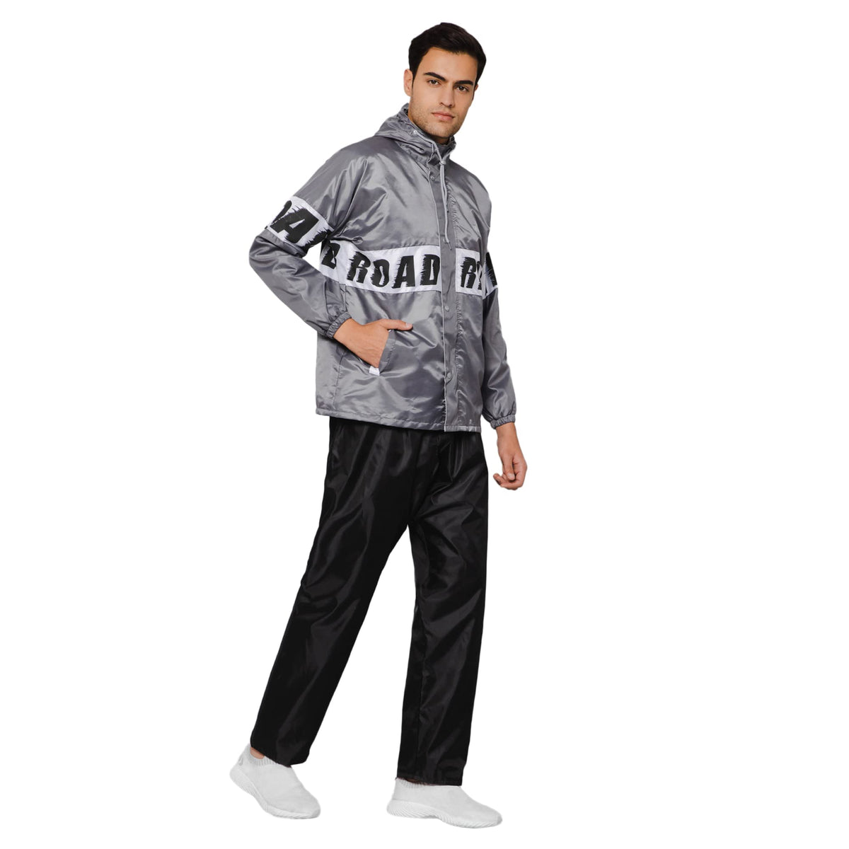 The Clownfish by STRAUSS Road Rider Men's Waterproof Raincoat Polyester Double Coating Reversible Rain Suit with Hood & Inner Mobile Pocket. Set of Top and Bottom. Printed Pouch (Grey, XXX-Large)