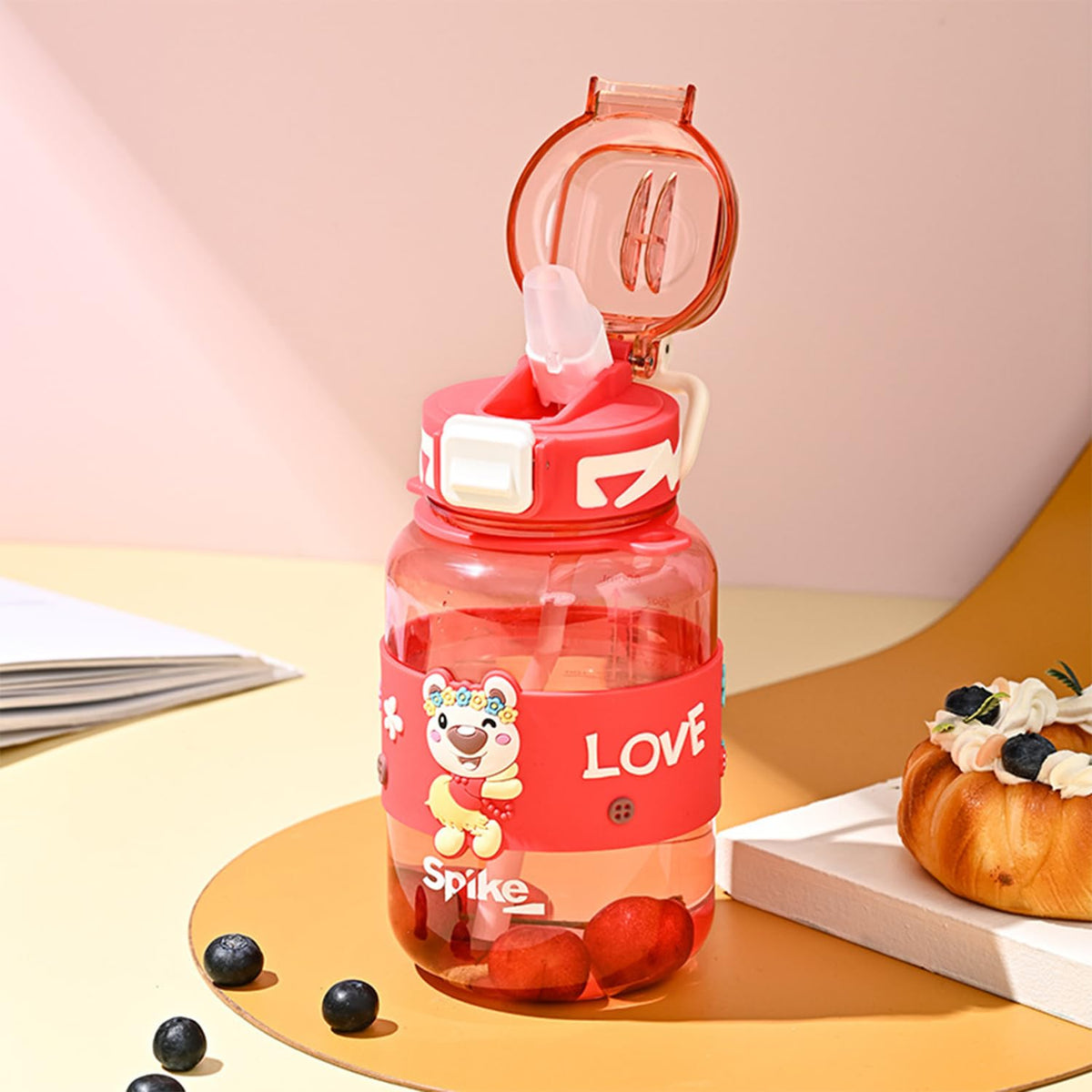 Kuber Industries Pack of 2 Kids Water Bottle With Straw |Sipper Water Bottle For Kids Boys Girls| Water Bottle with Locking Flip Lid| 800 ml |Red | SYZ-7744B