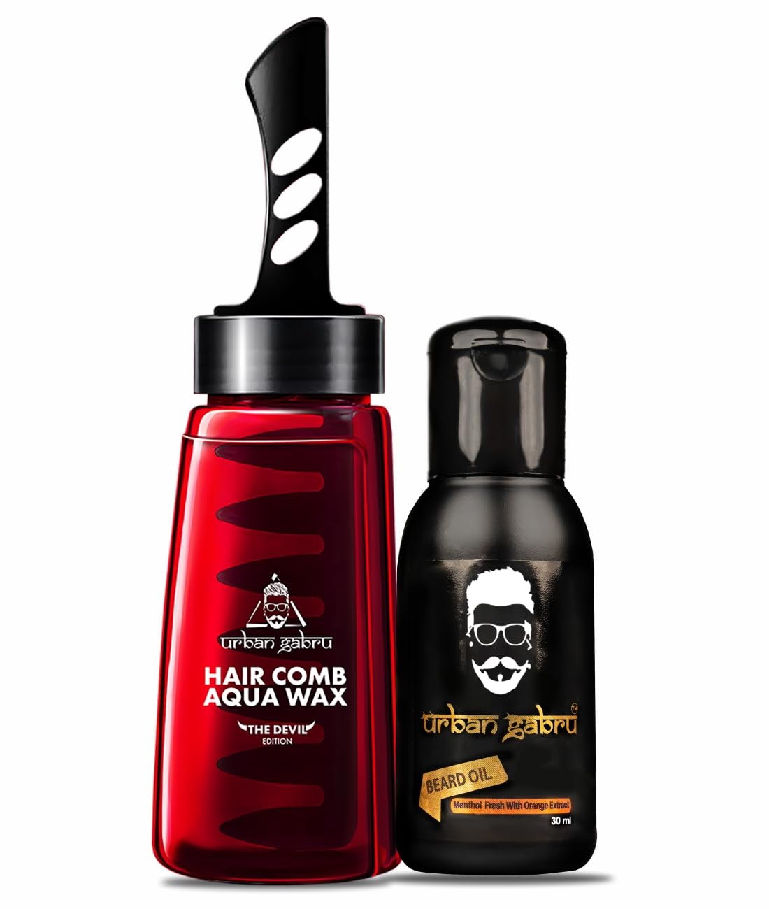 Urbangabru Hair Comb Aqua Wax - The Devil Edition - 260 ML & Beard Oil 30 ML - Men's Grooming Combo Kit