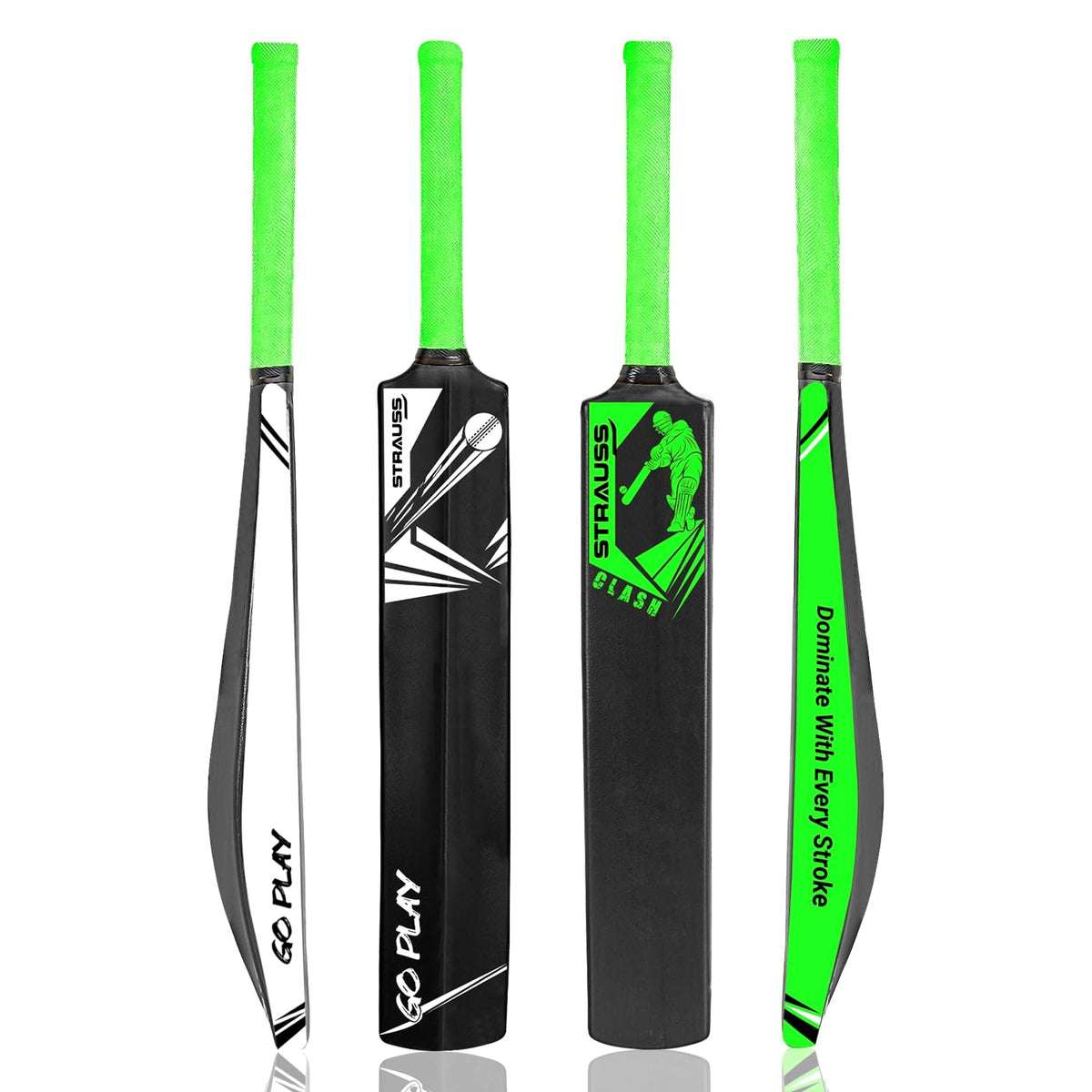 Strauss Clash Cricket Bat | Full Size | Dimensions: 34 X 4.5 inch | Heavy Duty Hard Plastic Cricket Bat | for All Age Groups | Tennis & Synthetic Ball Cricket Bat | Tennis Cricket Bat,(Green)