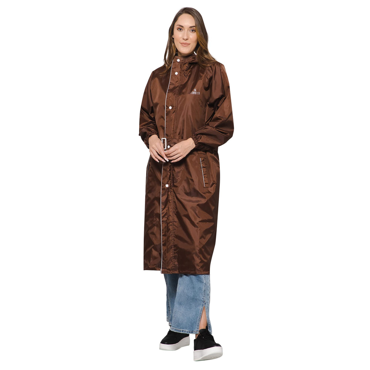 THE CLOWNFISH Raincoats for Women Raincoat for Ladies Waterproof Reversible Double Layer. Drizzle Diva Series (Brown, XX-Large)