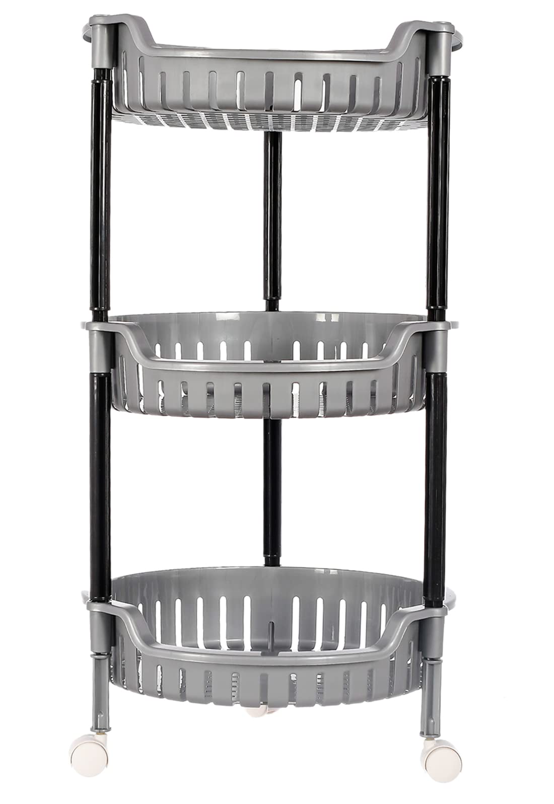 Heart Home Multiuses 3 Tier Round Plastic Storage Cart Organizer for Kitchen Laundry Room Bathroom Office with Wheels (Grey) -46KHH0258,Standard