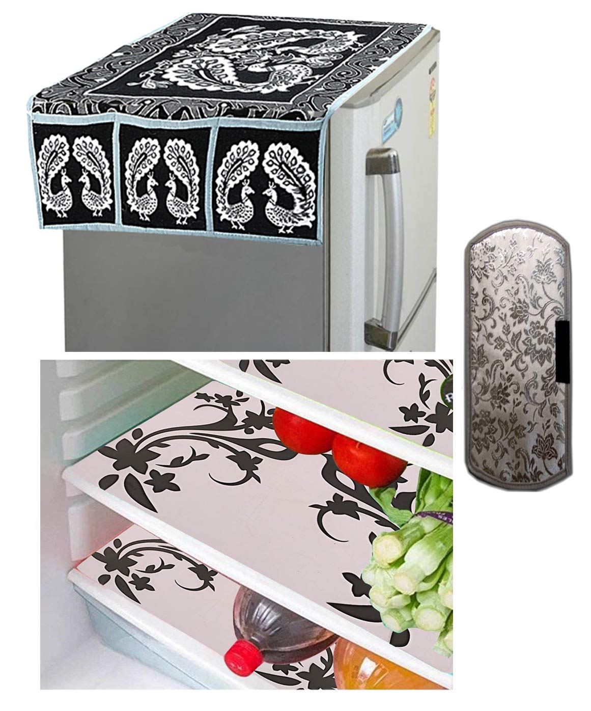 Kuber Industries PVC 3 Pieces Fridge Mats, 1 Piece Handle Cover and 1 Piece Fridge Top Cover (Multi) - CTKTC7656