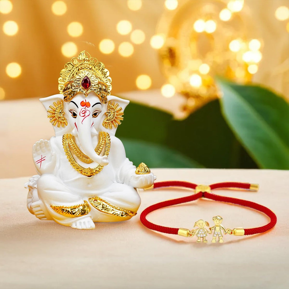 Ekhasa Rakhi Gift Set for Brother | Brother Sister Raakhi with Ganesha Idol Combo | Designer Lumba Rakhis | Raki for Kids Bracelet for Men, Women | Rakshabandhan Rakhee Combo Kit (Red Rakhi Bracelet)