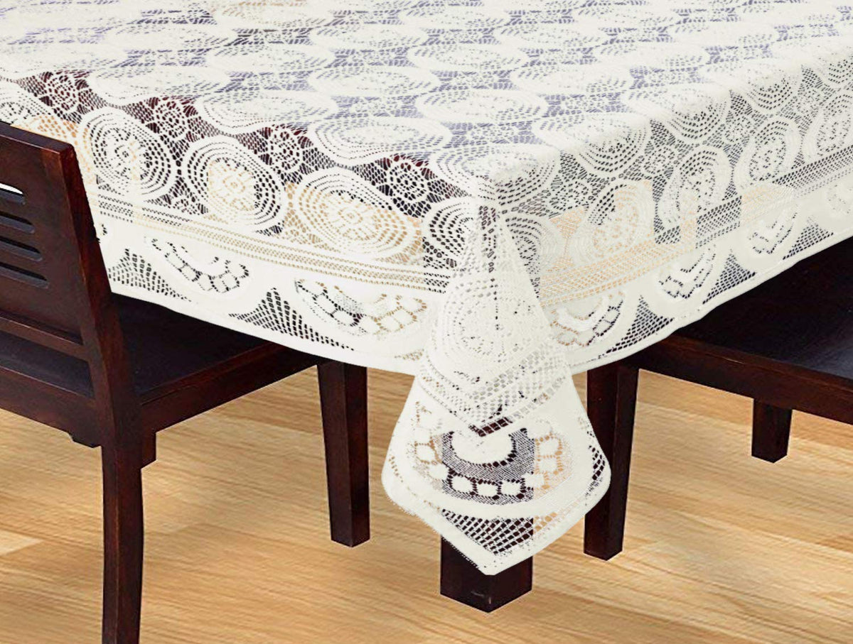 Kuber Industries Circle Design Cotton 6 Seater Dining Table Cover (Cream)