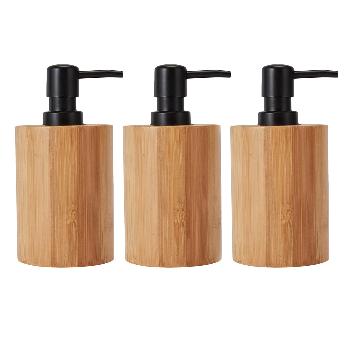 Anko Round Bamboo Soap Dispenser- Set of 3 | Elegant and Functional Bathroom Accessory | Natural Look| Easy to Clean| Aesthetic Bayhroom Decor 250ml Capacity