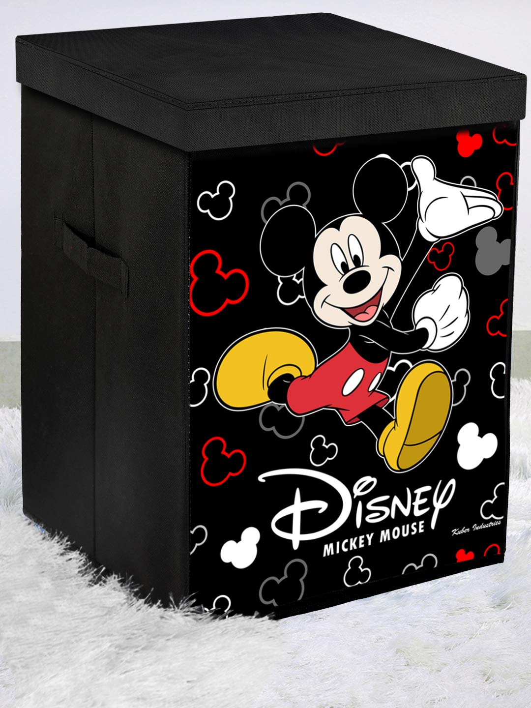 Heart Home Disney Mickey Mouse Print Non Woven Fabric Foldable Laundry Basket, Toy Storage Basket, Cloth Storage Basket with Lid & Handles (Black)- HEART7410