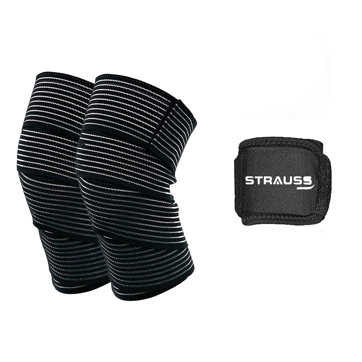 Strauss Wrist Support, Single (Free Size, Black) with Knee Compression