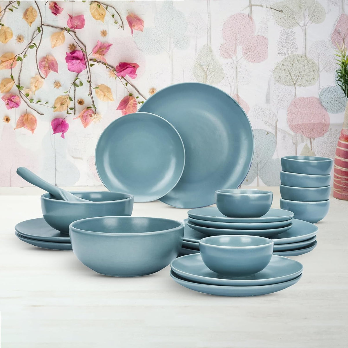 Kuber Industries 20 Pcs Ceramic Dinner Set | Dishwasher & Microwave Safe | Crockery Set for Dining & Gifting | 6 Pcs Full Plates & 6 Pcs Half Plate & 2 Pcs Serving Bowl & 6 Pcs Bowl | Blue