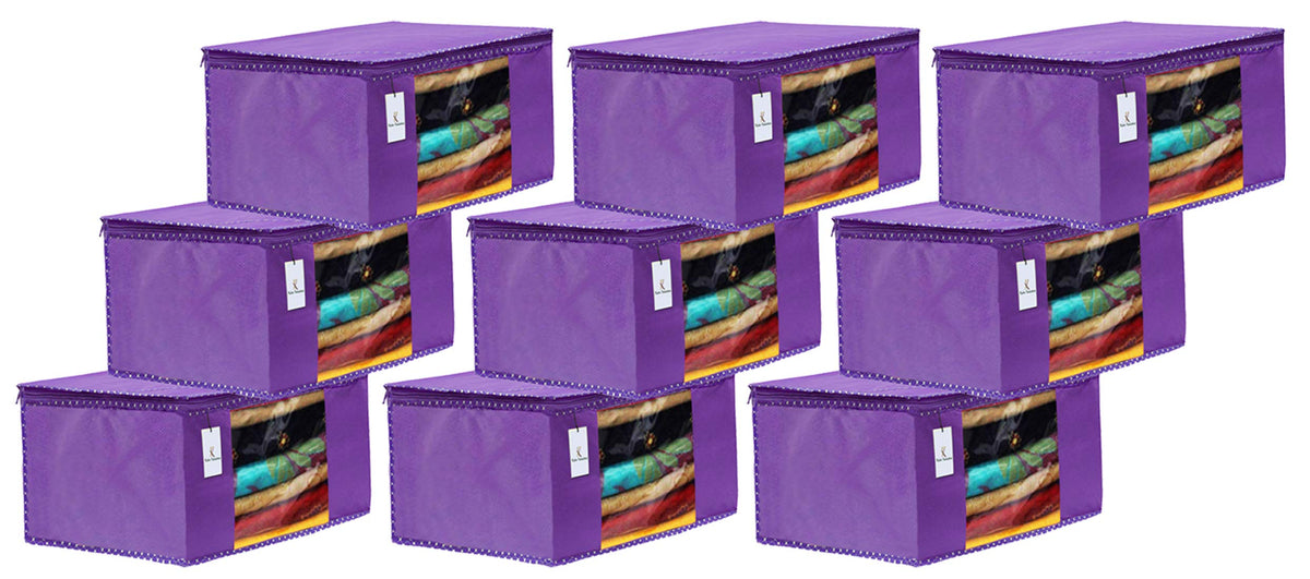 Kuber Industries 9 Piece Non Woven Fabric Saree Cover Set with Transparent Window, Extra Large, Royal Blue-CTKTC031878