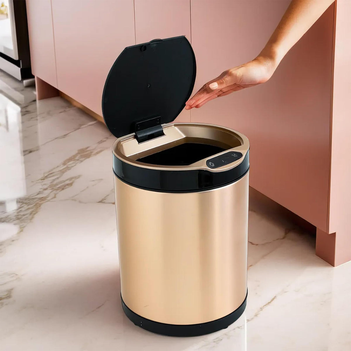 The Better Home 8L Automatic Stainless Steel Dustbin With Lid | (33cm) Dustbin For Kitchen | Dustbin For Bathroom | Small Dustbin | Soft Close & Anti-fingerprint Dustbin | Gold