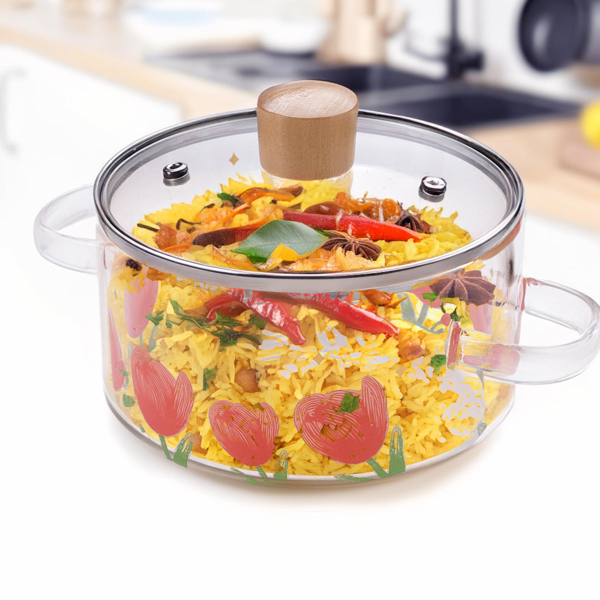 UMAI Borosilicate Glass Saucepan with Lid & Handle (2.3L) | Electric Pottery Safe | Handi for Cooking | Microwave Safe | Serving Bowl with Lid | Borosilicate Cookware for Gas Stove (Transparent)