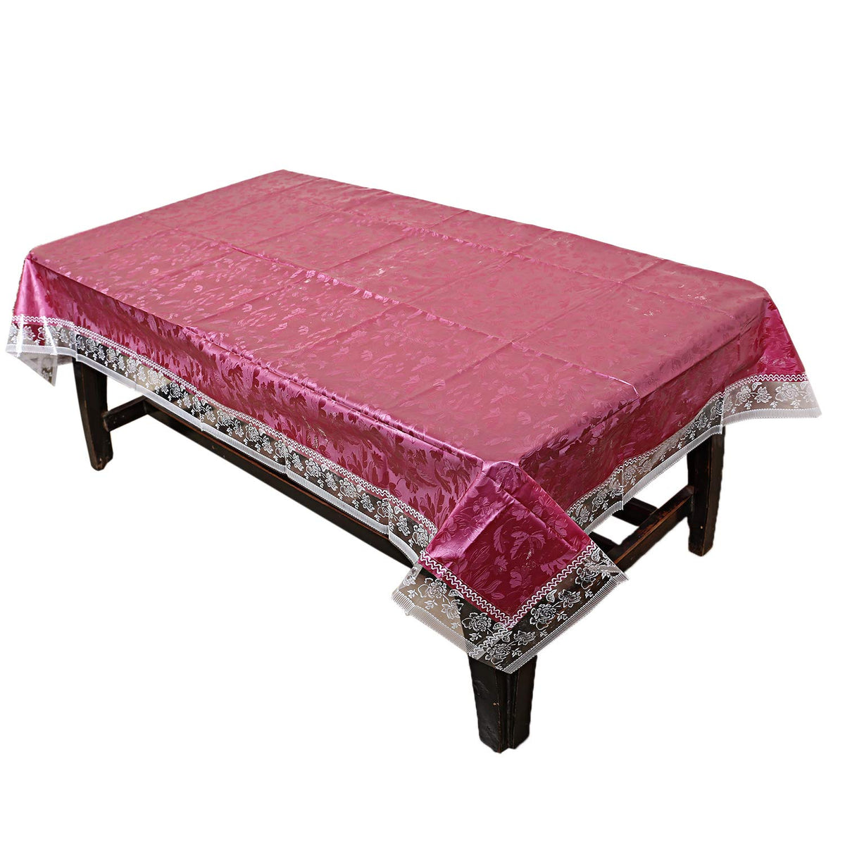 Kuber Industries Floral Design PVC 4 Seater Center Table Cover - Pink (CTKTC03841)