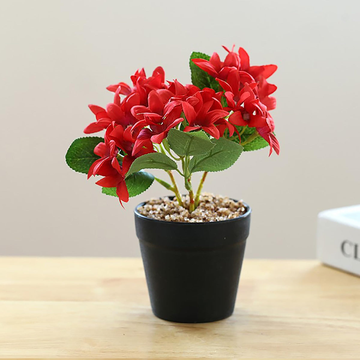 UMAI Artificial Flowers for Decoration with Pot | Red Trident Flowers for Home Decor Items | 33 CM Long | Aesthetic Room Decor Items for Living Room, Bedroom, Hall | Fake Plants for Office, Reception