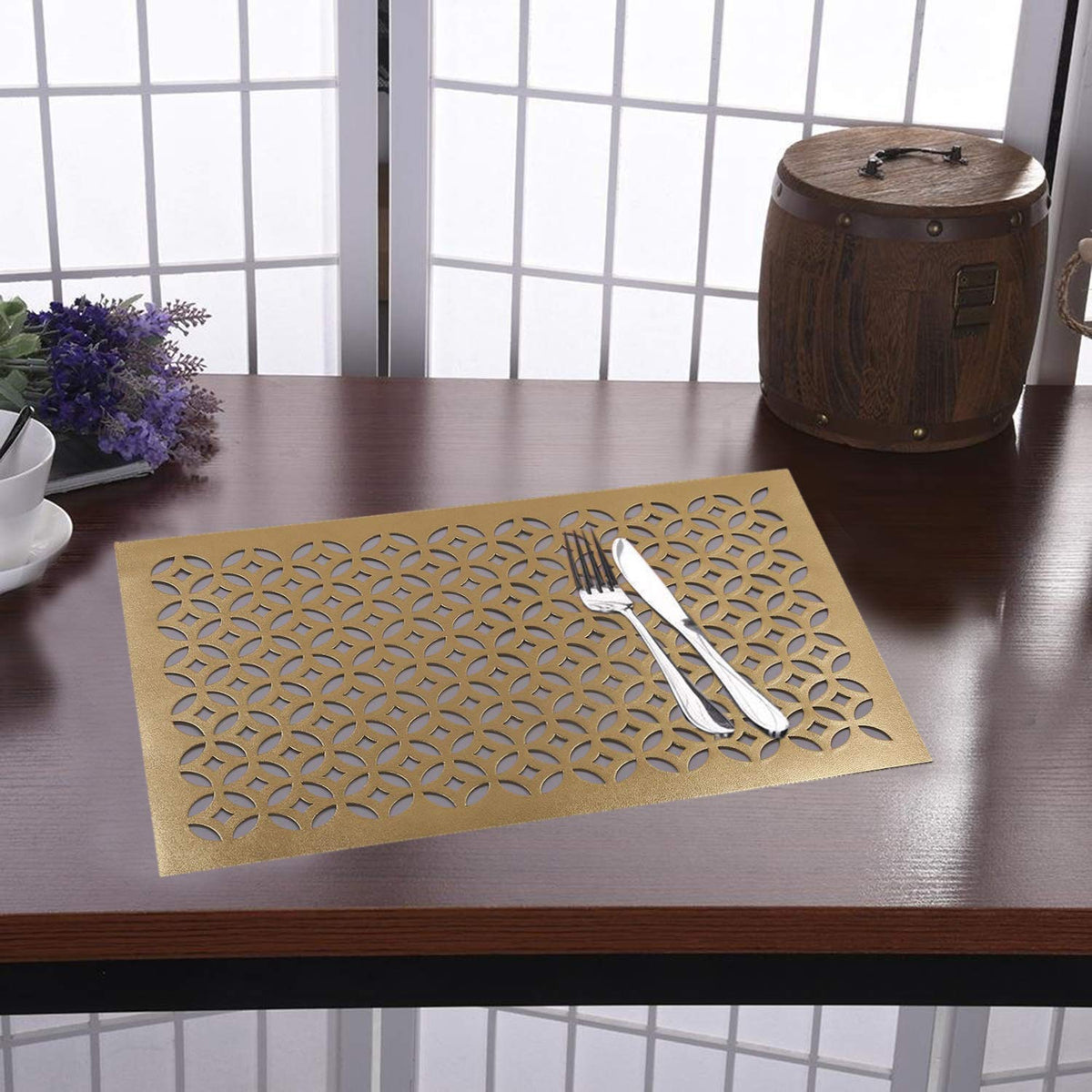 Kuber Industries PVC Soft Leather 6 Pieces Dining Table Placemat Set (Gold) -CTKTC29147