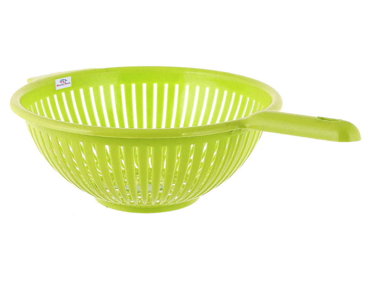 Heart Home Plastic Strainer Colander with Long Handle Use for Pasta, Noodles, Spaghetti, Vegetables and More (Green)-HHEART15127