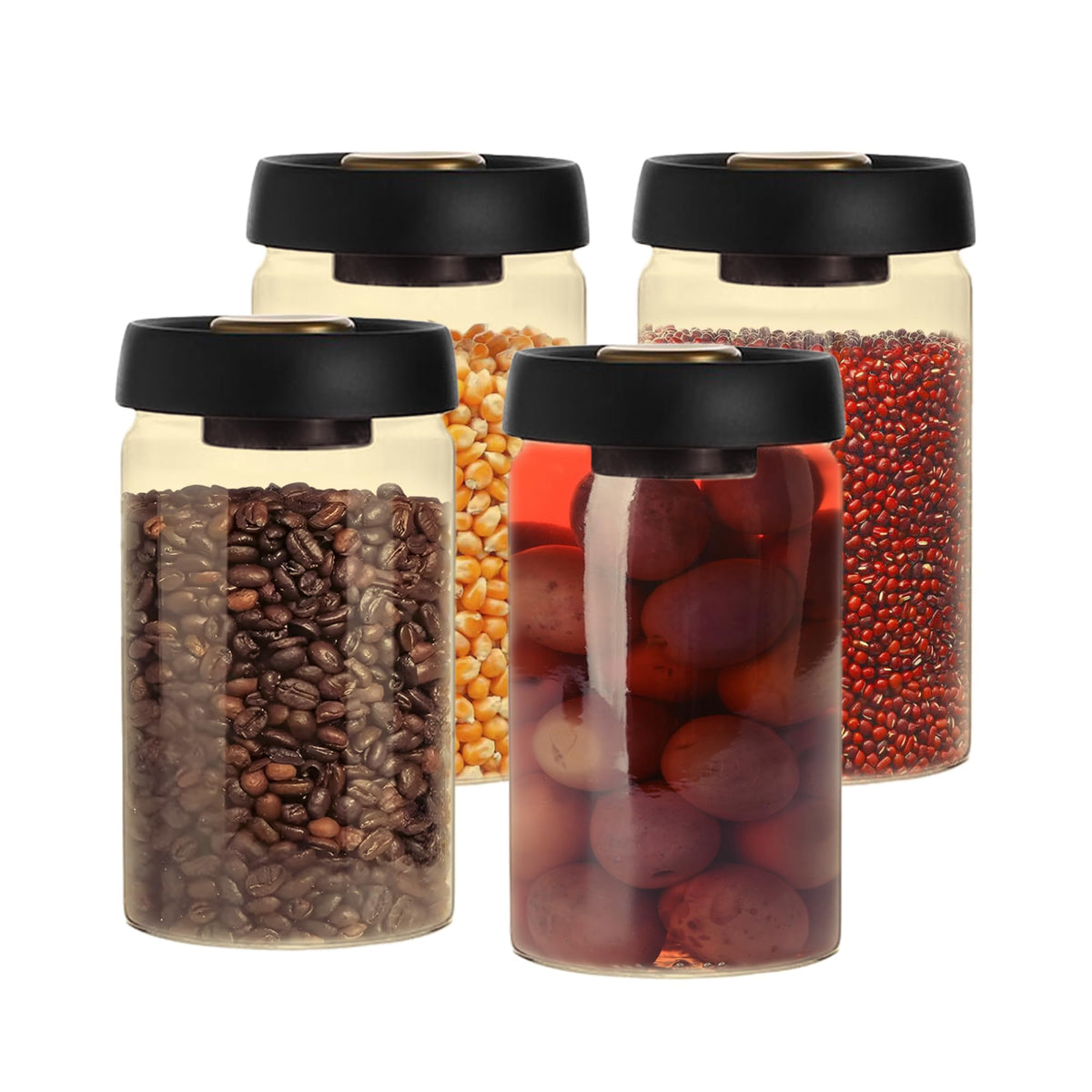 The Better Home Borosilicate Glass Jar for Kitchen Storage with Vacuum Plastic Lid | 1200ml |Airtight Jar for Cookies, Snacks, Spices, Dry Fruits, Nuts Coffee, Sugar | Amber Colour | Pack of 4