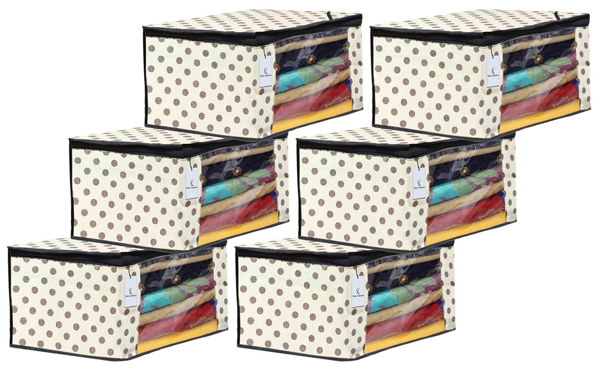 Kuber Industries Polka Dot Design 6 Piece Non Woven Fabric Saree Cover Set with Transparent Window, Extra Large, Ivory-CTKTC31925