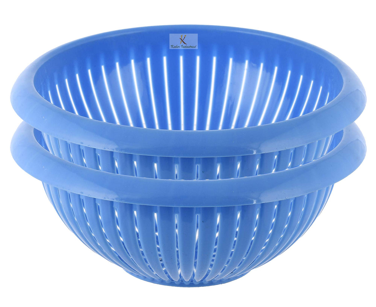 Kuber Industries Payal Baskets for Fruits and Vegetables, Multipurpose and Handy Storage Basket Unbreakable Round Plastic Basket (Blue)-Pack of 2-KUBMART15209