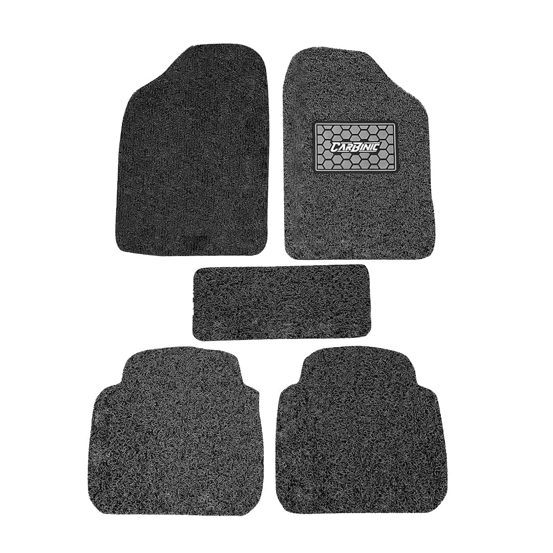 CARBINIC Anti Skid Car Mats - Universal Fit - All Cars | Curly/Noodle Car Floor Mat | All Weather PVC Car Mat | Premium Vinyl Rubber Car Mats | Car Accessories | Set of 5- Grey Black