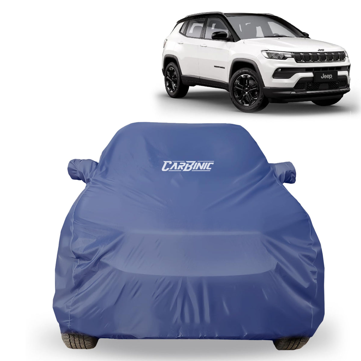 CARBINIC Car Body Cover for Jeep Compass 2022 | Water Resistant, UV Protection Car Cover | Scratchproof Body Shield | All-Weather Cover | Mirror Pocket & Antenna | Car Accessories Dusk Blue