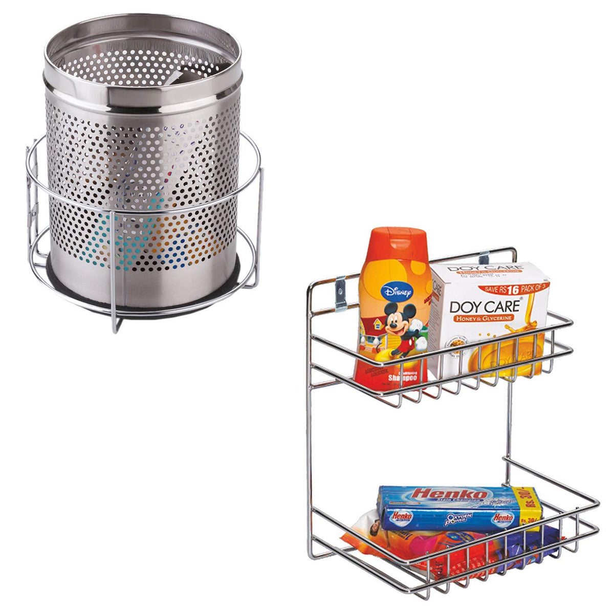 Planet Stainless Steel Detergent Holder and Bin Holder Bathroom Shelf/Under Sink Detergent Holder/Dustbin Holder/Bucket Holder/Garbage Bin Holder/Dust Bin Storage Rack (Chrome-Wall Mount)