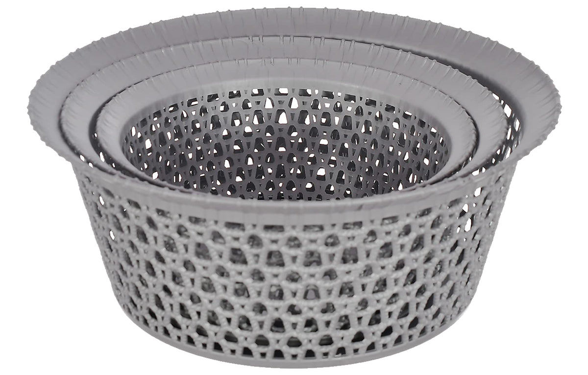 Heart Home Multiuses 3 Different Sizes Round Plastic Storage Basket/Organizer (Grey) -46HH01