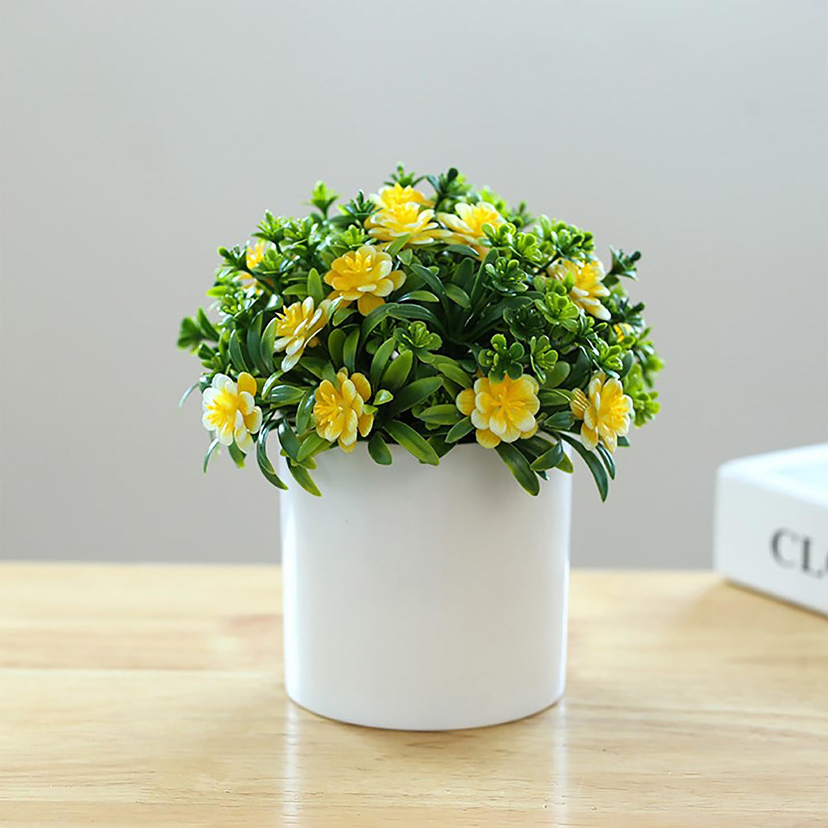 UMAI Artificial Plants for Home Decor with Pot | Yellow Flowers & Grass Balls | 17 CM Long | Aesthetic Room Decor Items for Living Room, Bedroom | Fake Plants for Office, Reception, Tabletop |