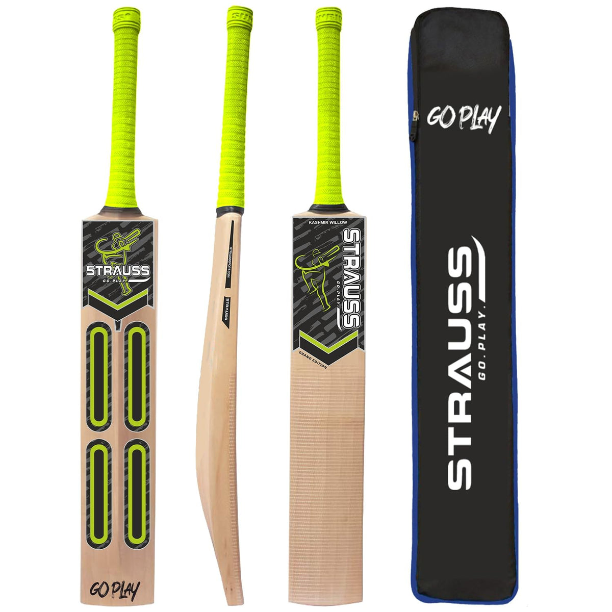 STRAUSS Grand Edition Kashmir Willow Scoop Cricket Bat |Size: Short Handle(SH) | Green |Suitable for Tennis Ball |Ideal for Boys/Youth/Adults (900-1050 Grams)