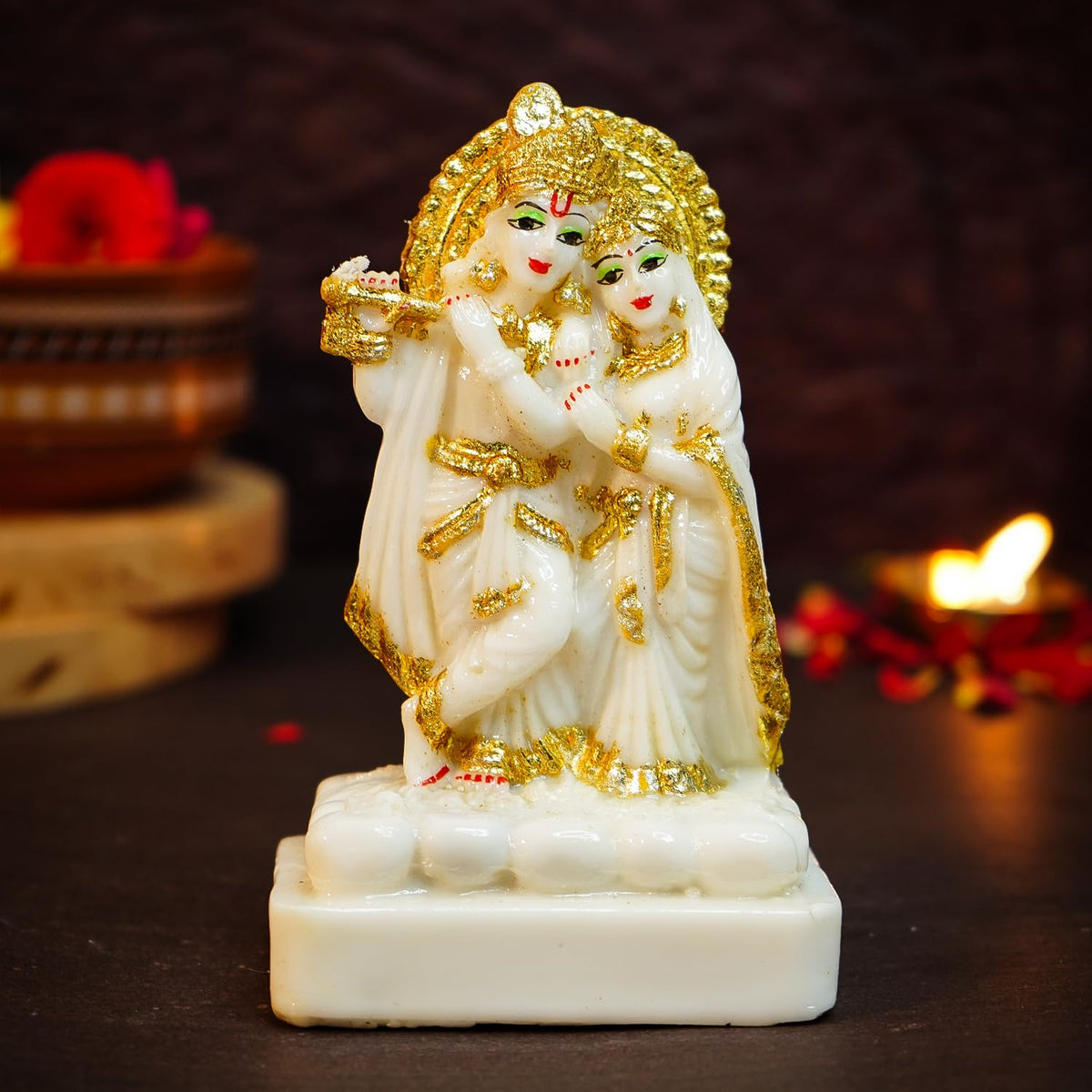 Ekhasa Aura Series Marble Dust Radha Krishna Murti (5 inch) | Gold Plated Radha Krishna Statue | Resin Radha Krishna Idol for Gift | Radhe Krishna ki Murti for Pooja | Radha Krishna for Home Decor