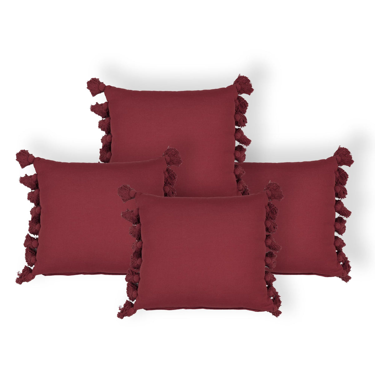 Anko 100% Cotton Square Cushion Cover Set of 4 | Textured Cushion Covers with Fringes for Sofa & Bed (Without Filler) | Shiraz (Red) | 43 Cm (L) x 43 Cm (W) Each (4 Pc)