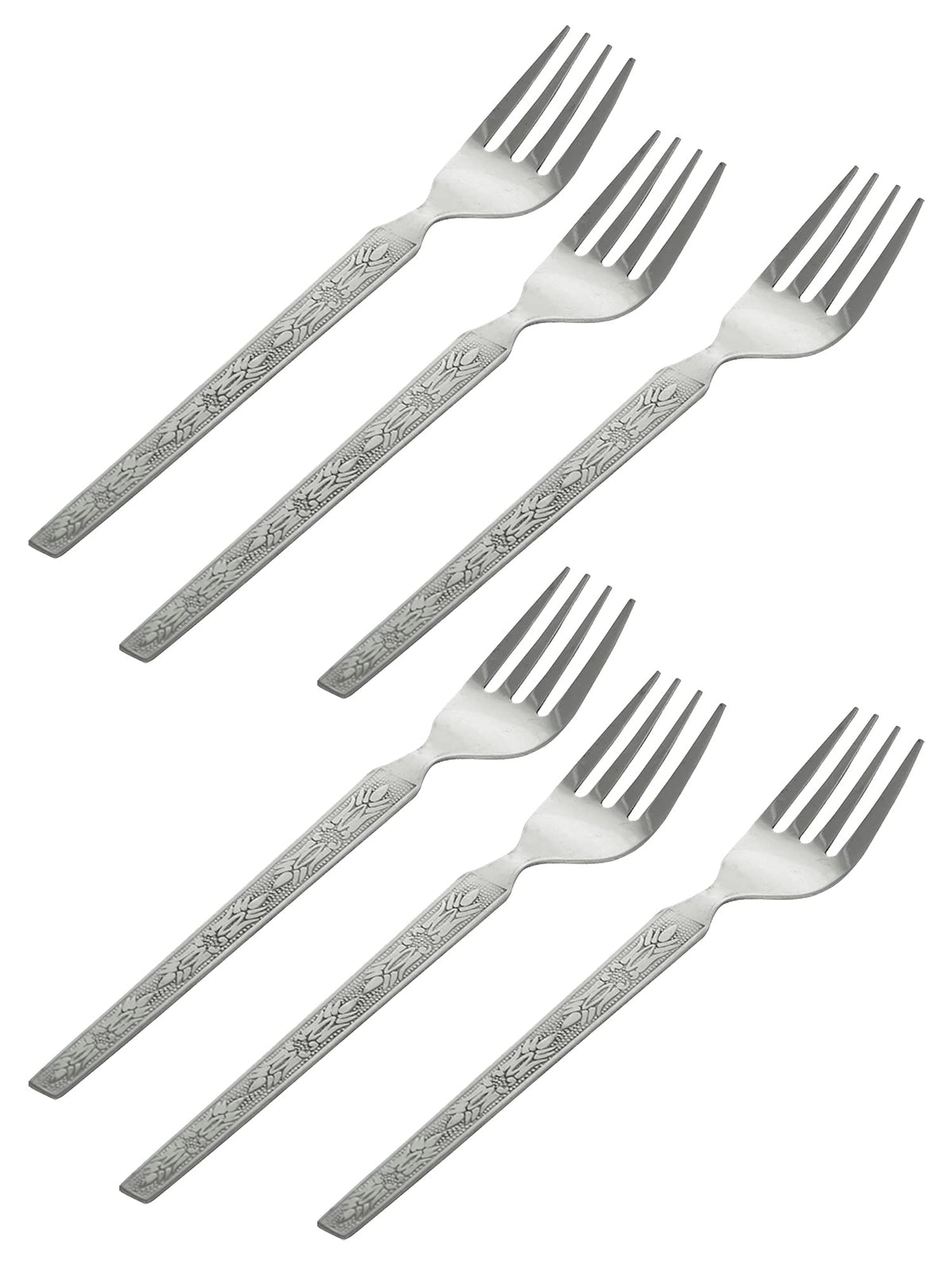 Kuber Industries 6-Piece Stainless Steel Dinner Forks, Extra-Fine Dessert Spoons for Home, Kitchen or Restaurant (Silver)