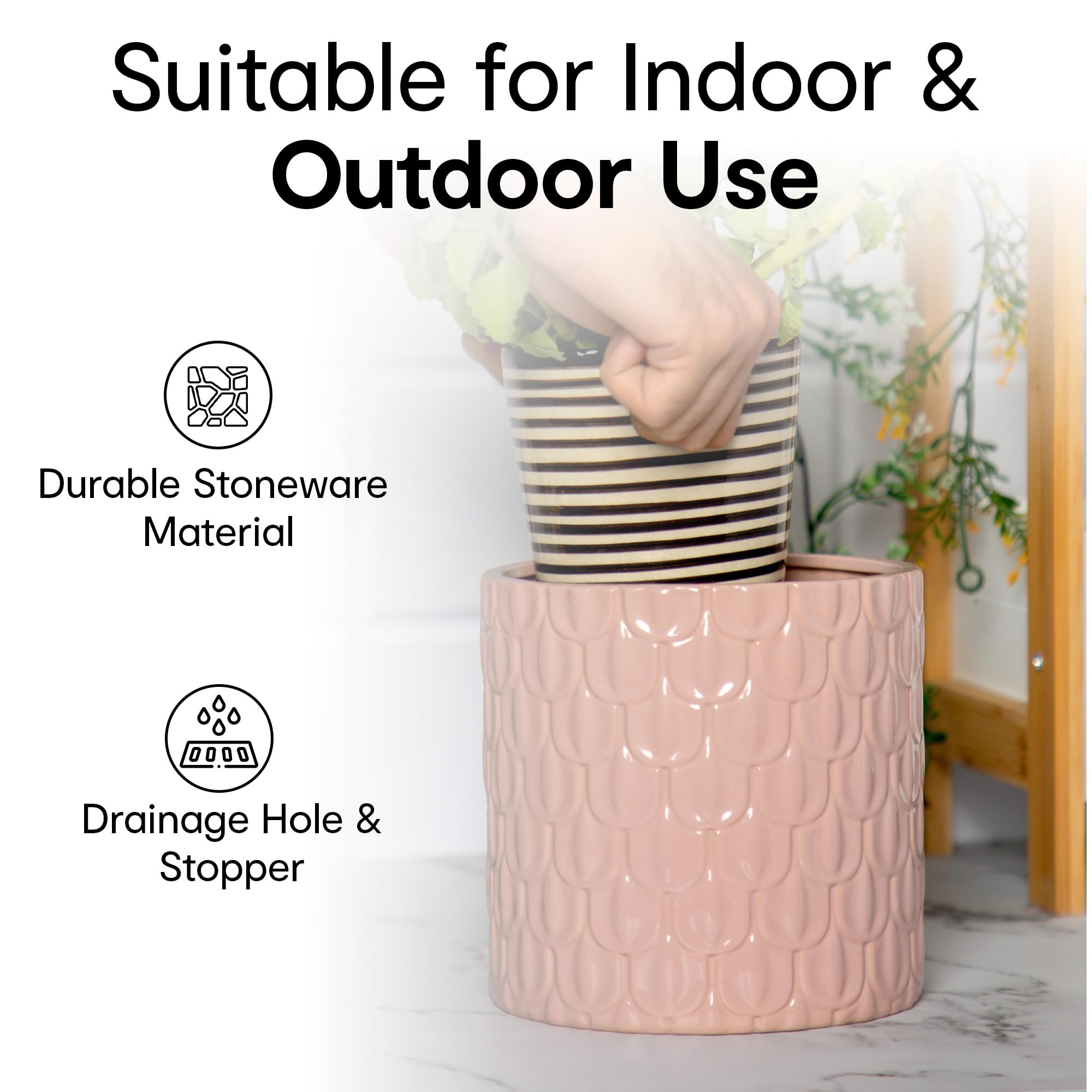 Anko Pink Scalloped Pot - Elegant office decoration