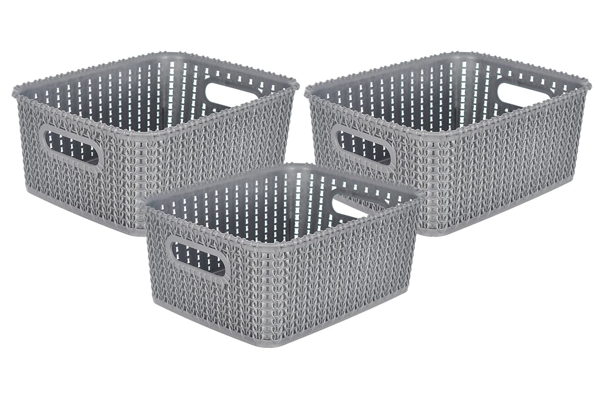 Kuber Industries Multipurposes Large M 20 Plastic Basket, Organizer For Kitchen, Countertops, Cabinets, Bathrooms Without Lid- Pack of 3 (Grey) -46KM098