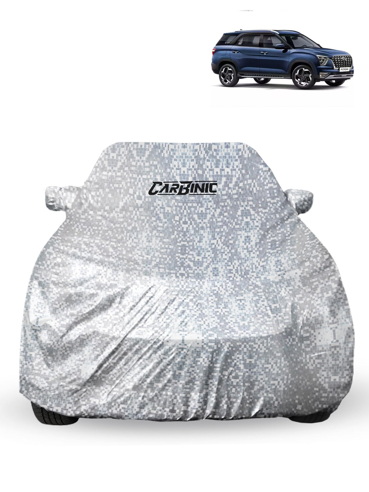 CARBINIC Car Cover for Hyundai Alcazar (6 Seater) Waterproof (Tested) and Dustproof UV Heat Resistant Outdoor Protection with Triple Stitched Fully Elastic Surface