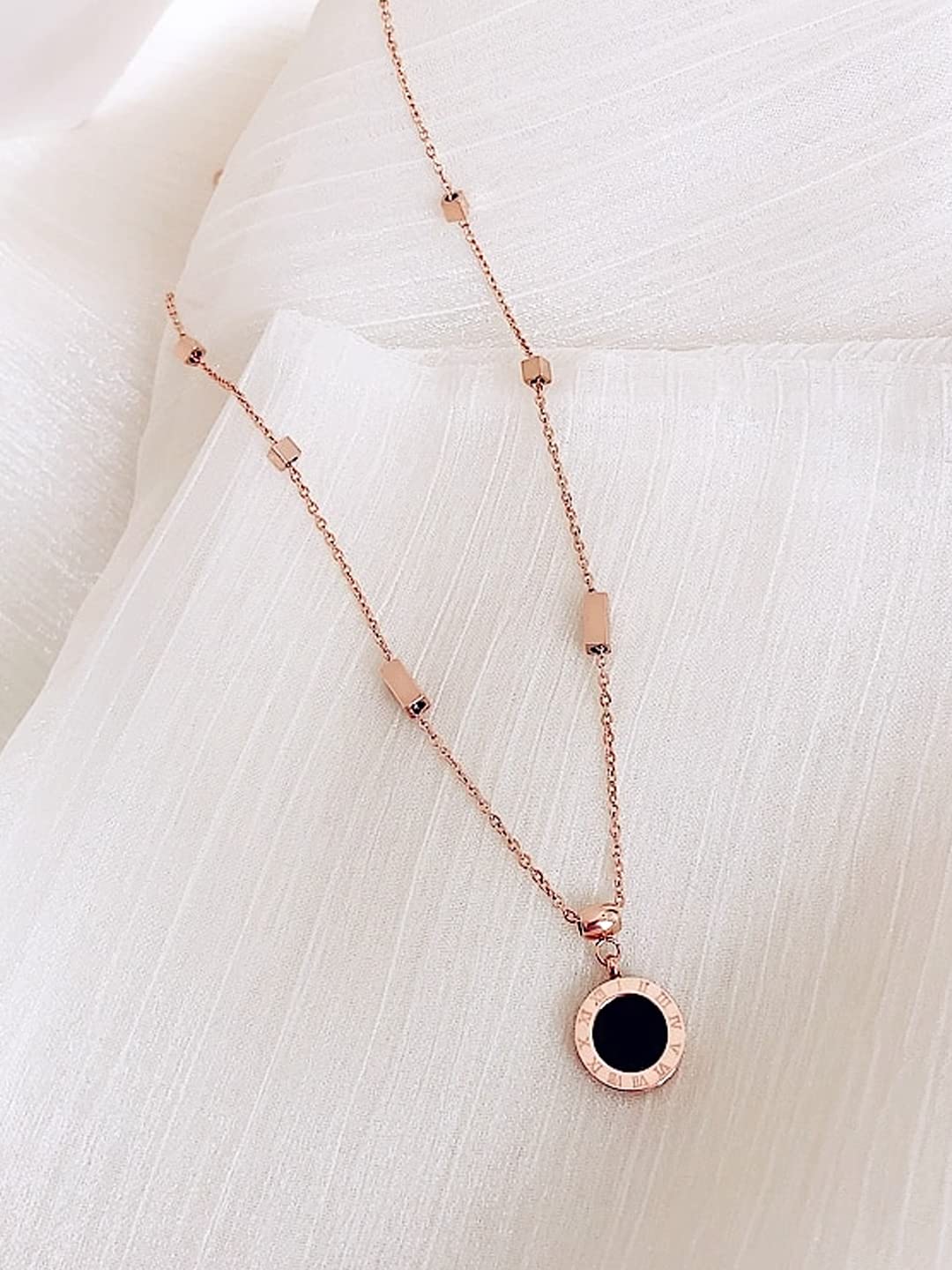 Yellow Chimes Dual Chain Necklace for Women Rose Gold-Plated Stainless Steel Roman Numbers Changeable Pendant Necklace For Women and