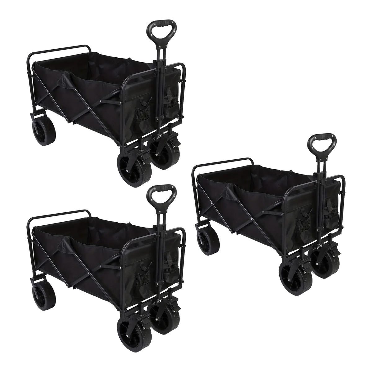 Kuber Industries (Set of 3) Garden Wagon Cart with Wheels Foldable & Portable Design - Heavy Duty Pullable Yard Cart with 5" Narrow Wheels - Black